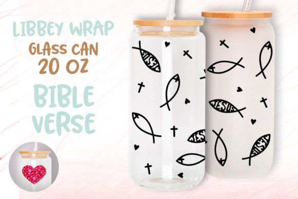 Fish Jesus Graphics: 20 Oz Libbey Glass Can Wrap Templates
